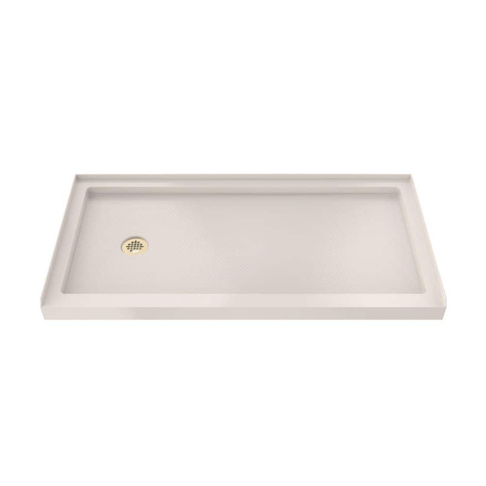 SlimLine 60 in. L x 30 in. W Alcove Rectangular Biscuit Shower Pan Base with 2 in. Round Left Drain in Brushed Brass price history on PriceWatchPro