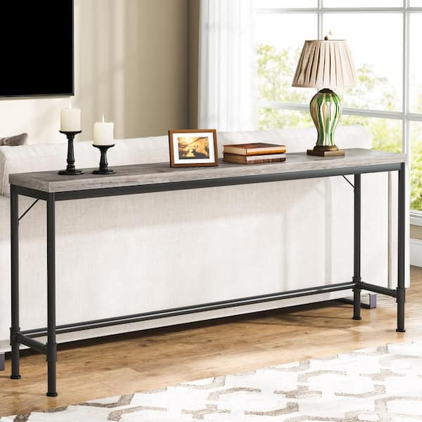 Catalin 70.8 in Gray 37.4 in Standard Rectangle Engineered Wood Console Table Sofa Table for Living Room