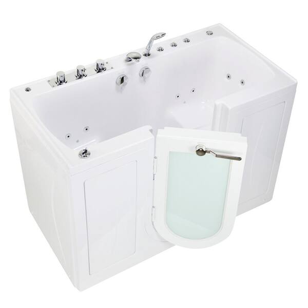 Ella Tub4Two 60 in. Walk-In Whirlpool Air Bath MicroBubble Bathtub in White LH Outward Door Thermostatic Faucet Dual Drain