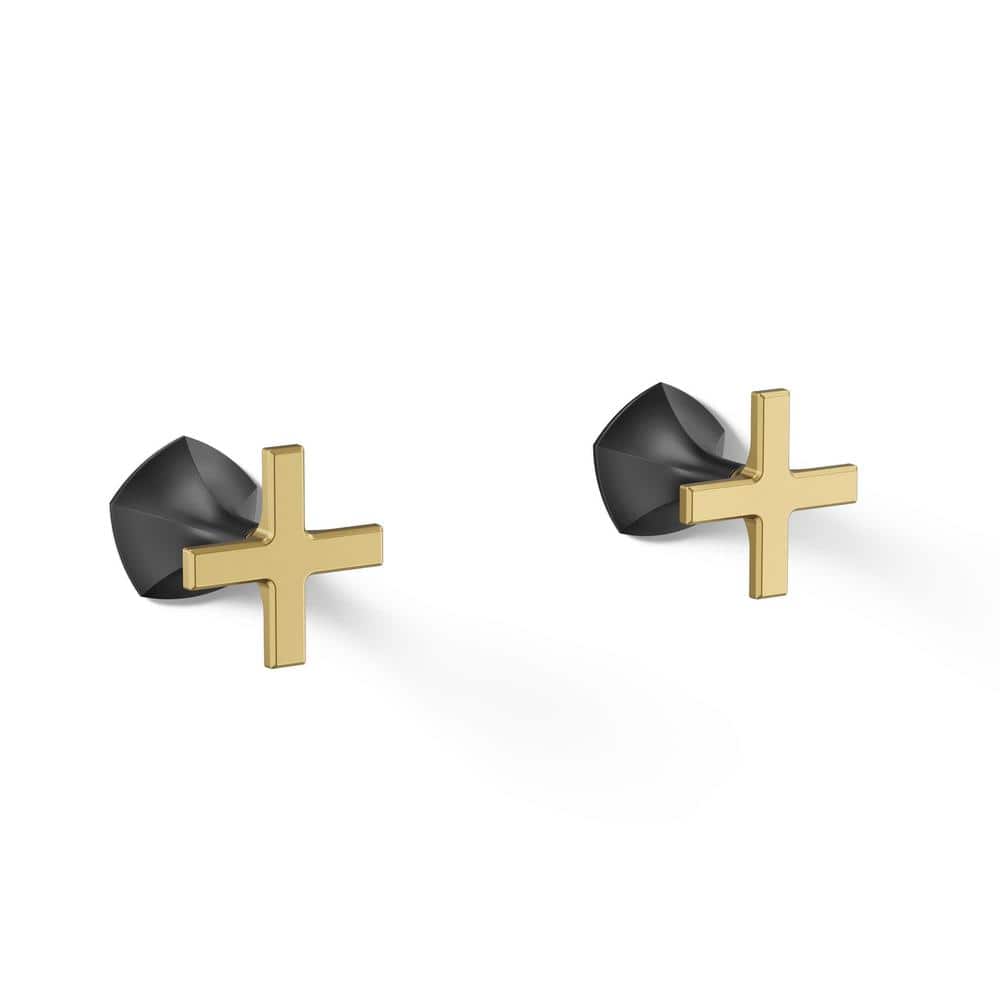 Occasion Wall-Mount Bathroom Sink Faucet Cross Handle Trim, Matte Black with Moderne Brass