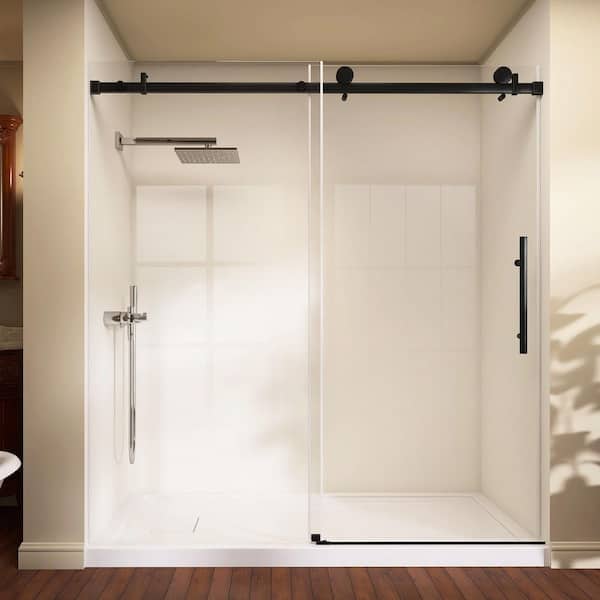 68-72 in. W x 76 in. H Frameless Sliding Shower Door in Matte Black Finish with 1/4 in. Thickness Tempered Clear Glass