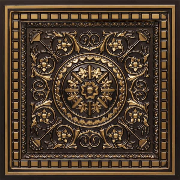 FROM PLAIN TO BEAUTIFUL IN HOURS Da Vinci Antique Gold 2 ft. x 2 ft. PVC Lay-in Faux Tin Ceiling Tile