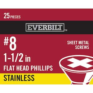 #8 x 1-1/2 in. Phillips Flat Head Stainless Steel Sheet Metal Screw (25-Pack)