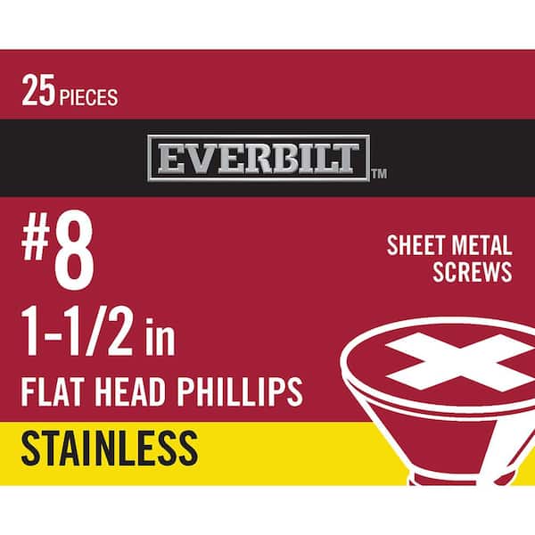 #8 x 1-1/2 in. Phillips Flat Head Stainless Steel Sheet Metal Screw (25-Pack)