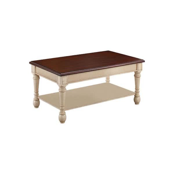 Benjara 25.5 in. Brown and in. White Rectangle wood Top Coffee Table