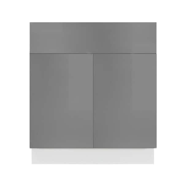 LIFEART CABINETRY Valencia Assembled 30 in. W x 24 in. D x 34.5 in. H in Gloss Gray Plywood Assembled Sink Base Kitchen Cabinet