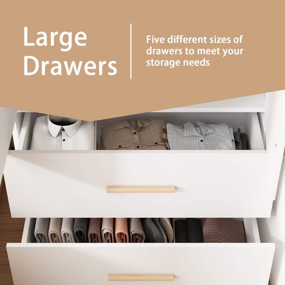 70.9 in. H x 19.5 in. D White 63 in. W 4-Door Big Wardrobe Armoires with Hanging Rods, Drawers and Storage Shelves - thumbnail 7