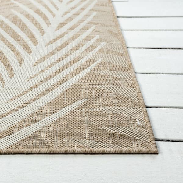 Camila Coastal Palm Leaf Beige/Ivory 6 ft. 6 in. x 9 ft. Rectangle Indoor/Outdoor Area Rug