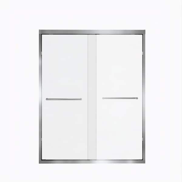 44-48 in. Wx 72 in. H Tempered Glass Explosion-Proof Film Aluminum Frame Double Sliding Shower Door 1/4 in. Glass Nickel