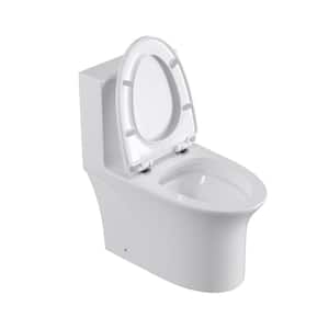 12 in. Rough-in 1-Piece 0.8/1.28 GPF Dual Flush Elongated Toilet in Glossy White Seat Included