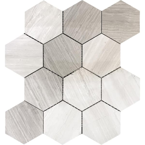 Apollo Tile Gray 4 in. x 5 in. Polished Wooden Textured Marble Floor and Wall Mosaic Tile Sample (0.13 sq. ft./Piece)