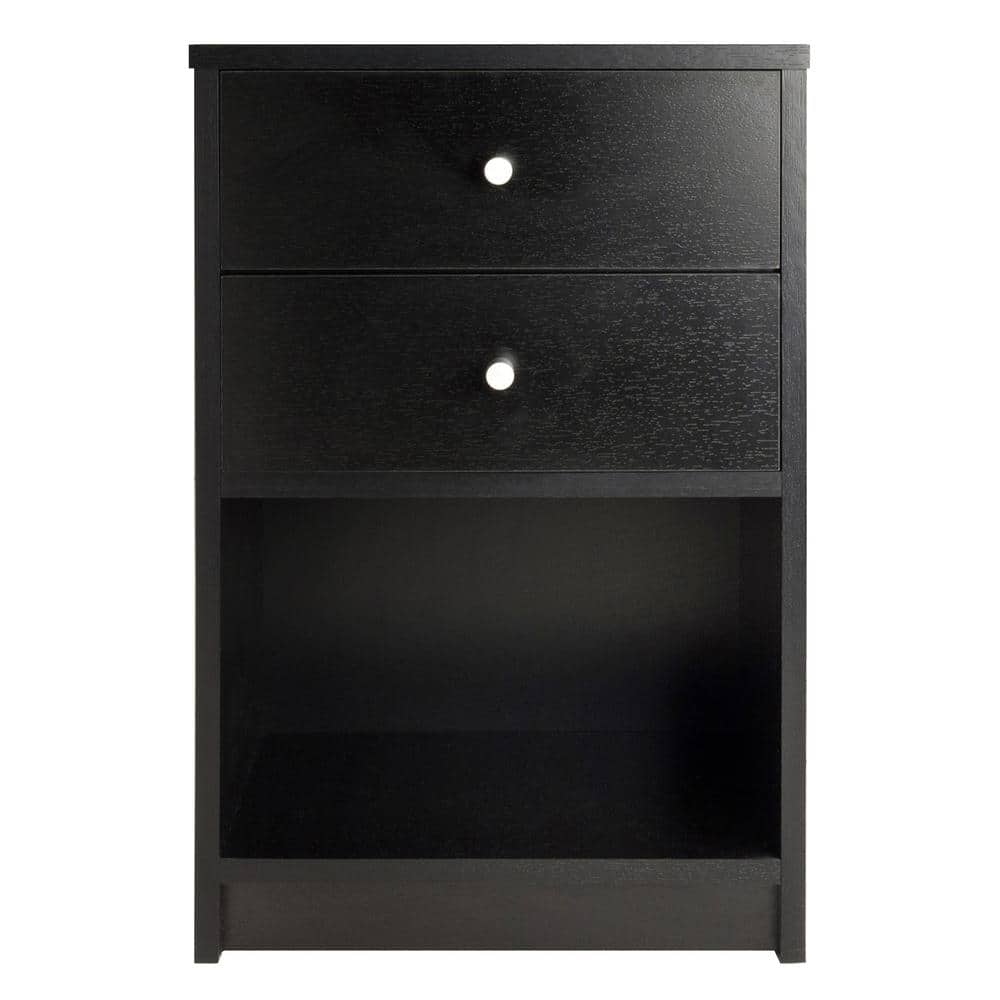 Black Transitional 2-Drawer Rectangular Nightstand