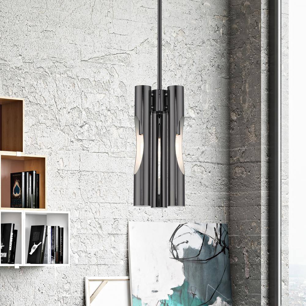 Acra Minimalist 3-Light Black Chrome Pendant Chandelier