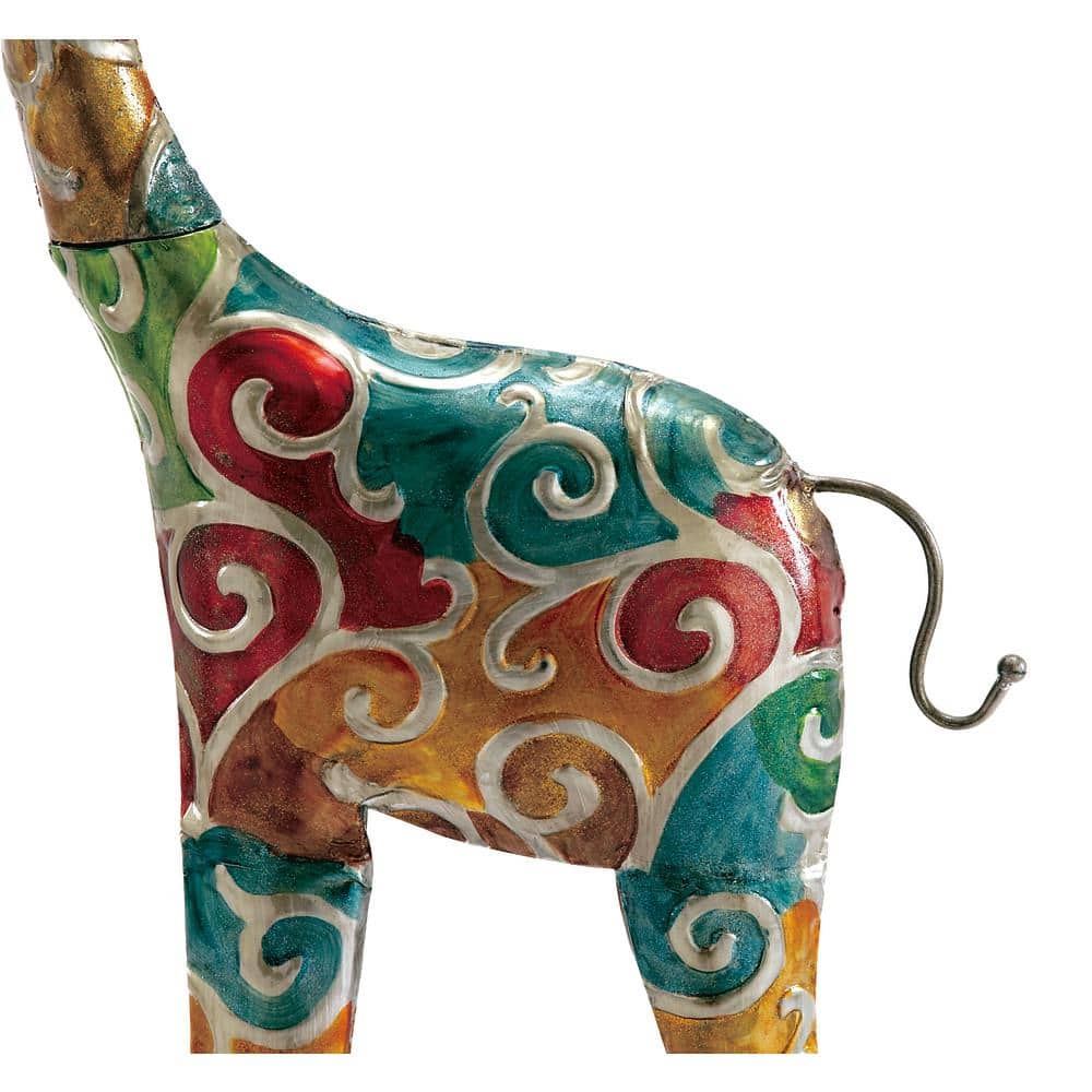 Extra Large Multicolor Metal Giraffe Sculpture with Embossed Detailing