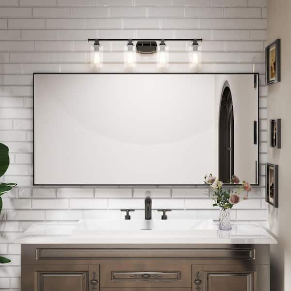 72 in. W x 36 in. H Rectangular Aluminum Framed Wall Bathroom Vanity Mirror in Black