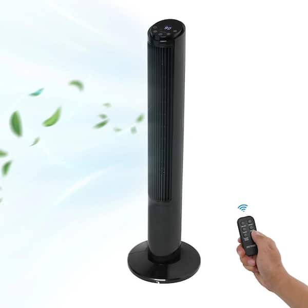 Adrinfly Oscillating 40 in. 3 Fan Speeds Bladeless Tower Fan in Black Insertable Remote, LED Control Panel 3 Modes and 12 H Timer