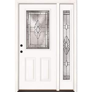 50.5 in. x 81.625 in. Sapphire Patina 1/2 Lite Unfinished Smooth Right-Hand Fiberglass Prehung Front Door with Sidelite