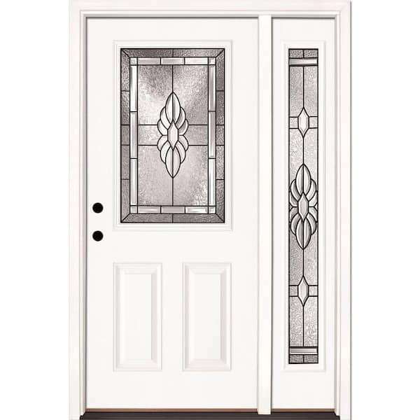 Feather River Doors 50.5 in. x 81.625 in. Sapphire Patina 1/2 Lite Unfinished Smooth Right-Hand Fiberglass Prehung Front Door with Sidelite