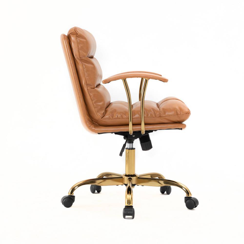 Saddle Brown Leather Swivel Executive Office Chair with Metal Base