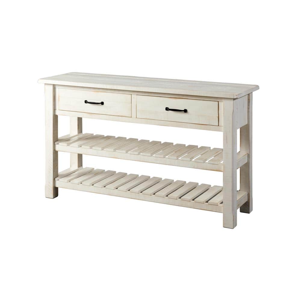 Antique White Pine Console Table with Storage Drawers