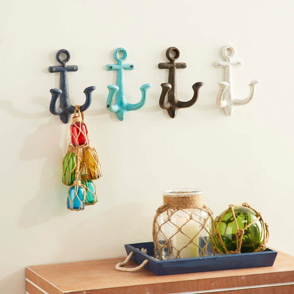 Multicolored Metal Anchor Wall Hooks Set of Four