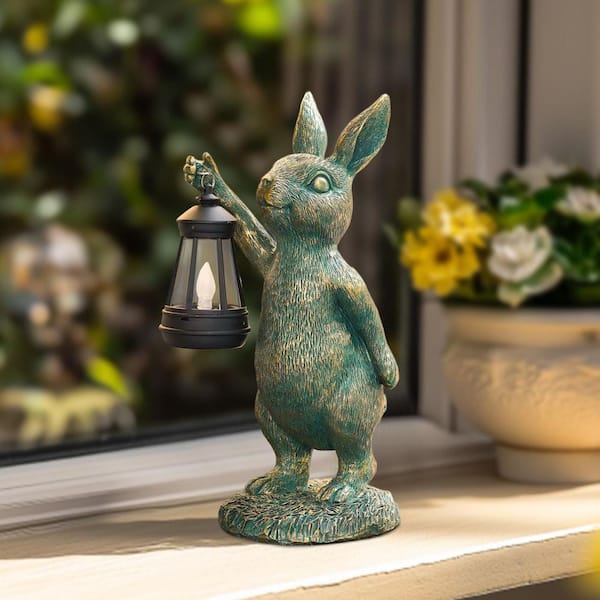 12 in. Gray Resin Solar Rabbit Statues HPDLK2VGMH - The Home Depot
