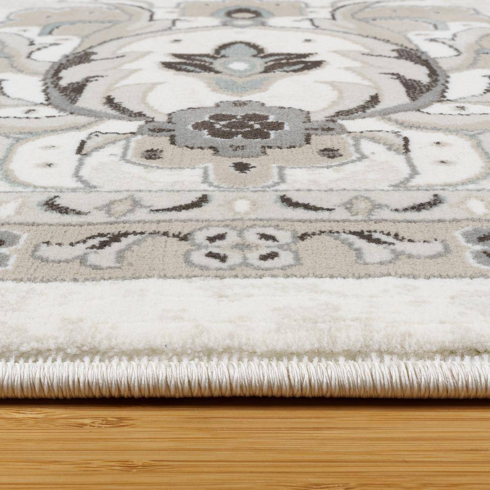 Ivory and Gray Traditional Oriental Floral Border Area Rug