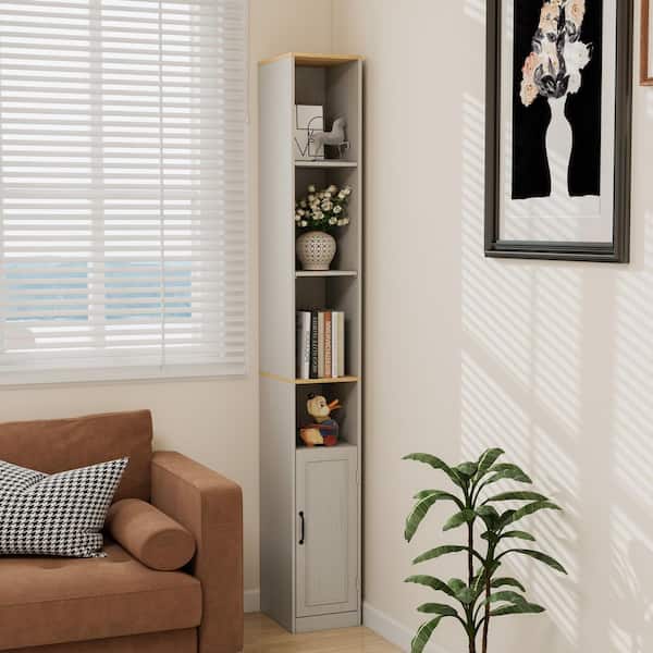 Rosalie Antique White Wood 72 in. Tall Slim Storage Cabinet with 1 Door and 2 Adjustable Shelves