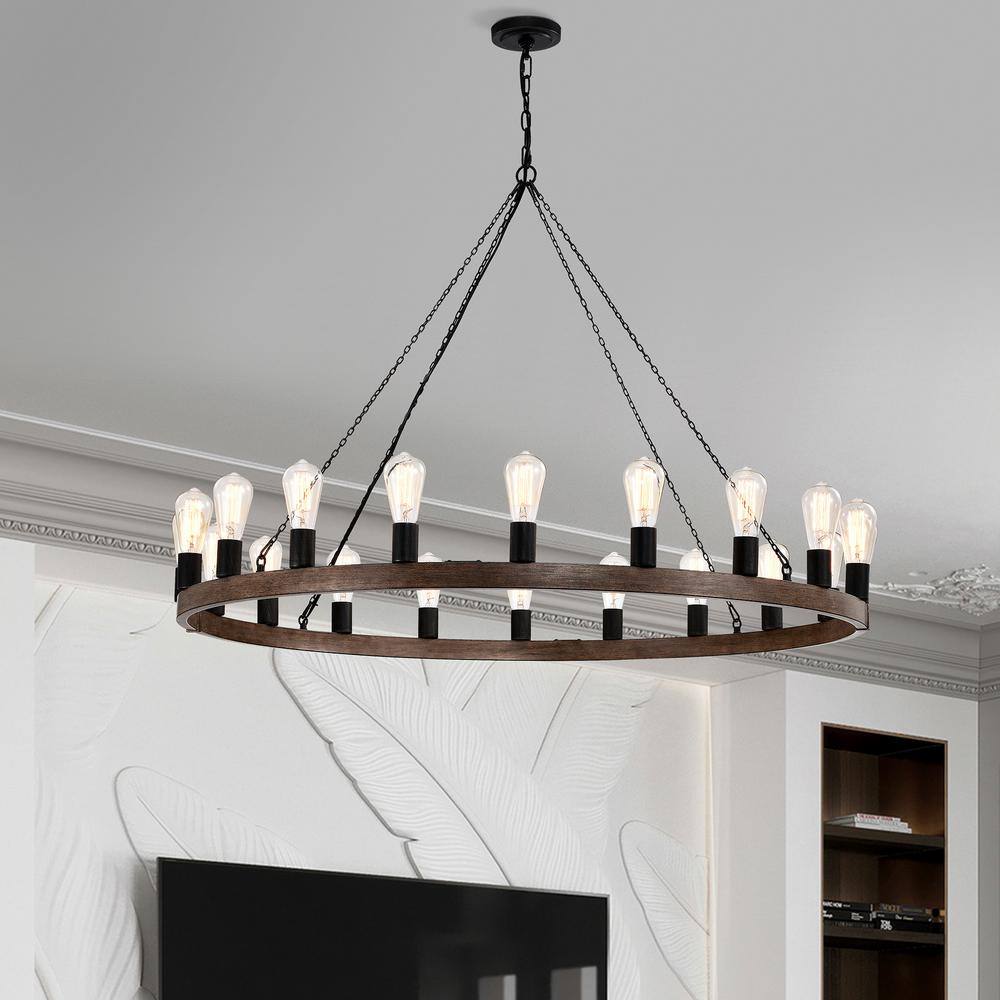 Antique Black and Faux Wood 20-Light Candle Chandelier