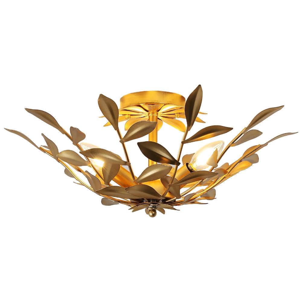 21.26 in. 3-Light Gold Botanical Leaf Semi Flush Mount Ceiling Light price history on PriceWatchPro
