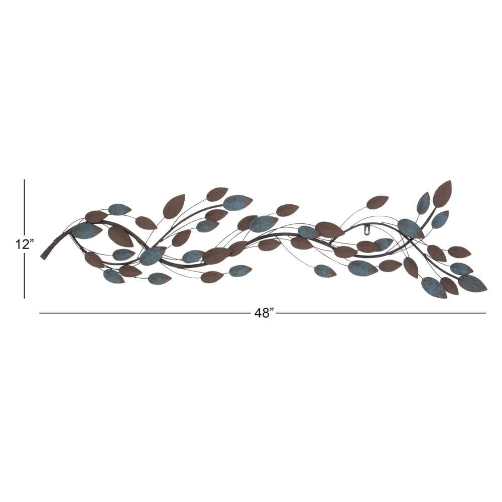 Brown Metal Leaf Horizontal Wall Sculpture 12" x 48"