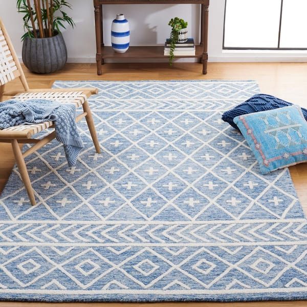 Metro Blue/Ivory 8 ft. x 10 ft. Trellis Striped Geometric Area Rug