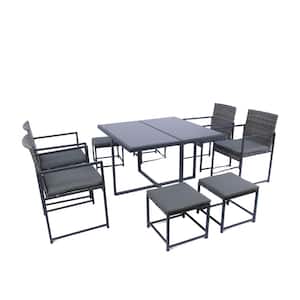 9-Piece Patio Dining Set with Gray Cushions