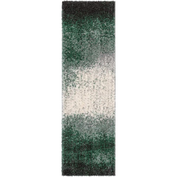 Well Woven Canyon Kynlee Abstract Modern Hand-Carved Shag Green 2 ft. 3 in. x 7 ft. 3 in. Runner Area Rug