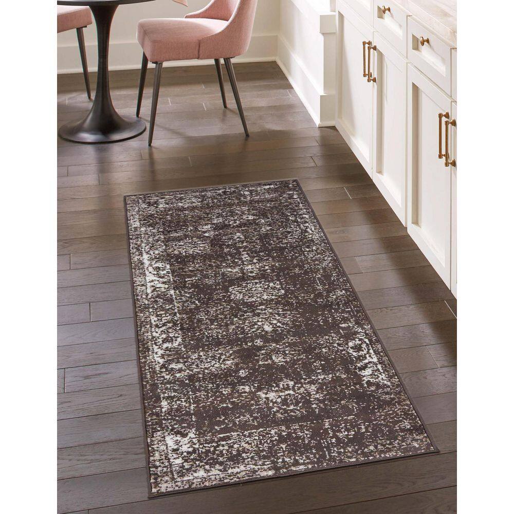 Sofia Brown and Ivory Low Pile Runner Rug