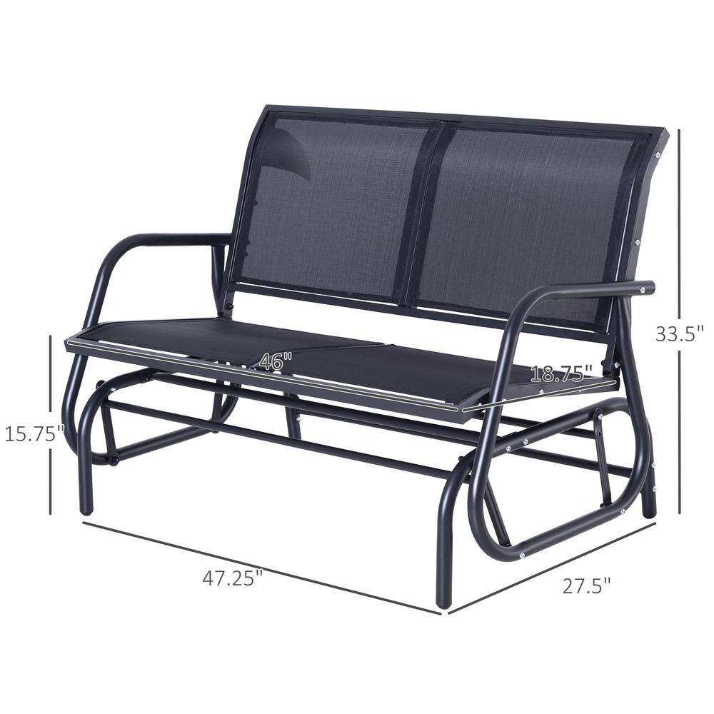 Black Steel Outdoor Glider Bench with Ergonomic Backrest