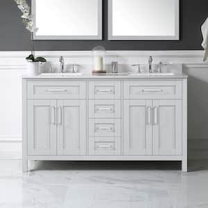 Riverdale 60 in. W x 21 in. D x 34 in. H Double Bath Vanity in Dove Gray with White Engineered Marble Top with Outlet