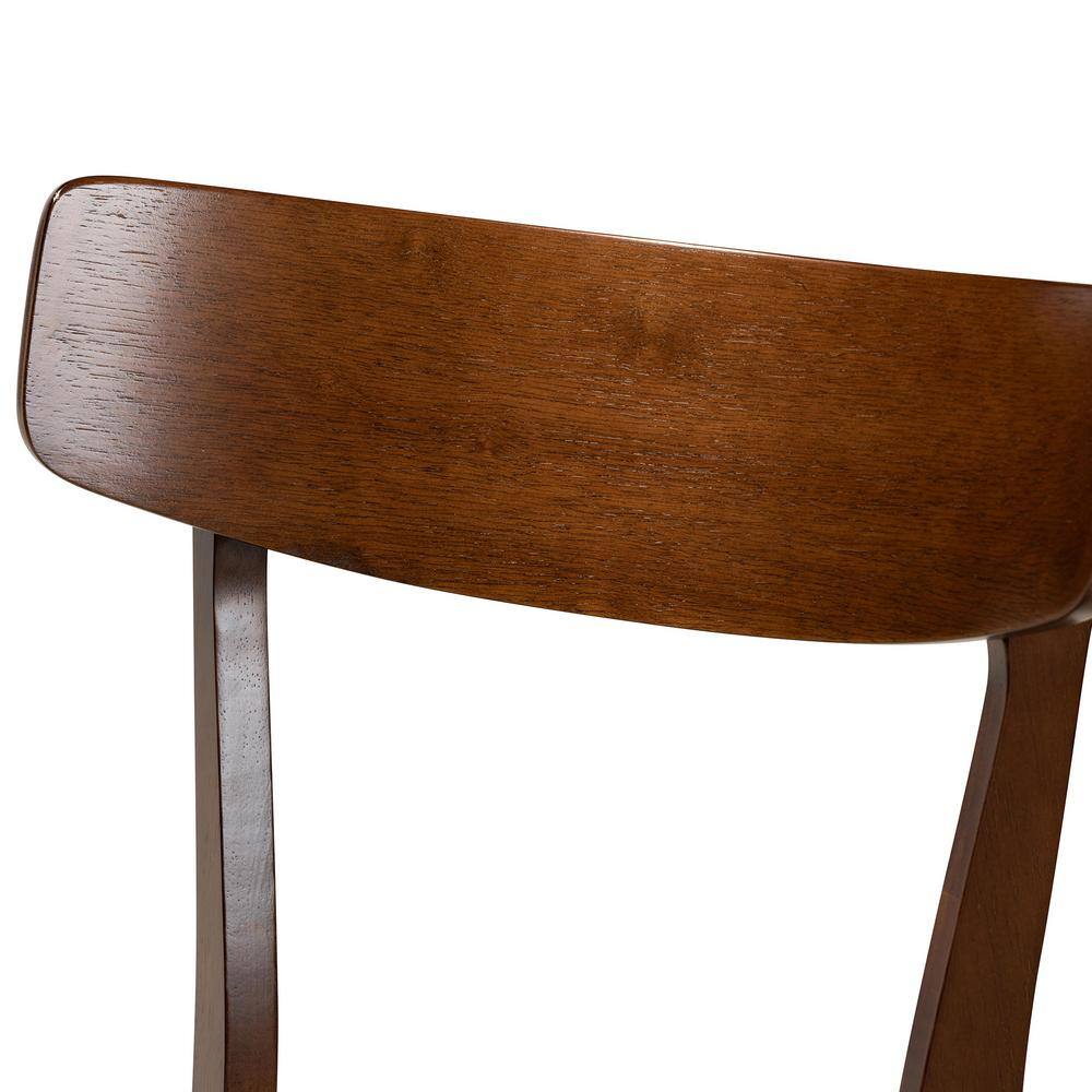 Set of 4 Light Grey Upholstered Walnut Wood Dining Chairs