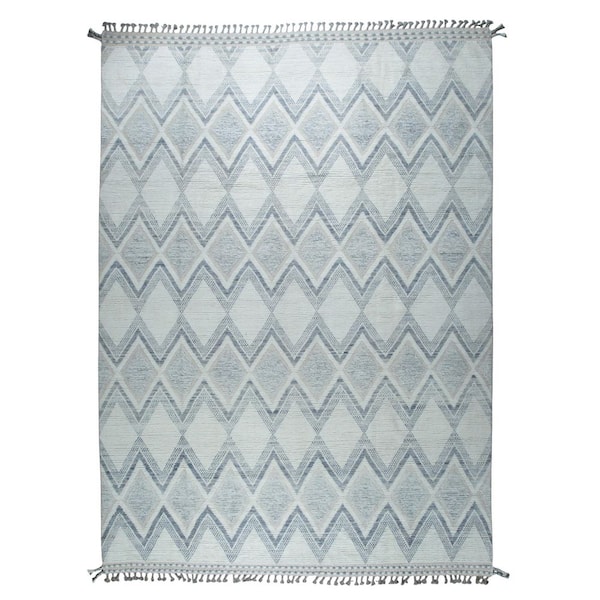 EORC Blue Hand-Knotted Wool Contemporary Marrakech Handspun, Stylish and Durable Area Rugfor A, 9 ft. x 12 ft. 7 in. Area Rug