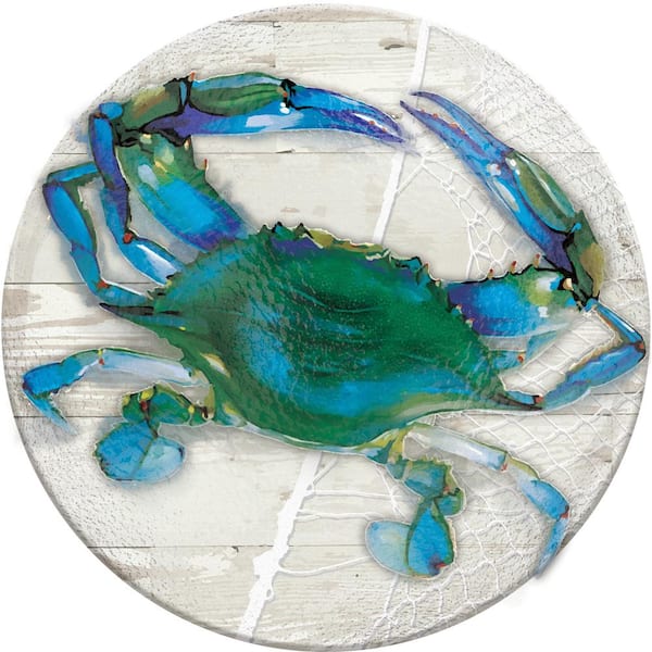 Evergreen Blue Crab 18 in. Hand Painted Embossed Glass Bird Bath