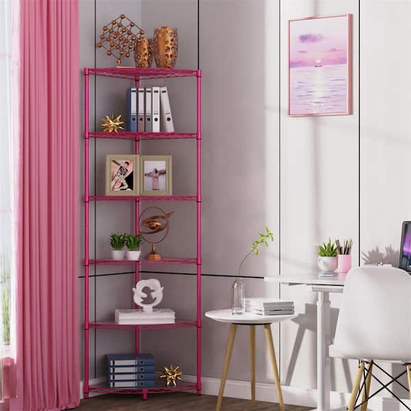 FUNKOL 18 in. L x 18 in. W x 72 in. H Adjustable Right Angle Scalloped Heavy Duty Wire Shelf for Kitchen Corners-PINK