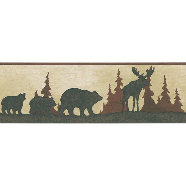 Brewster Northwoods Lodge Mountain Animal Silhouettes Wallpaper Border