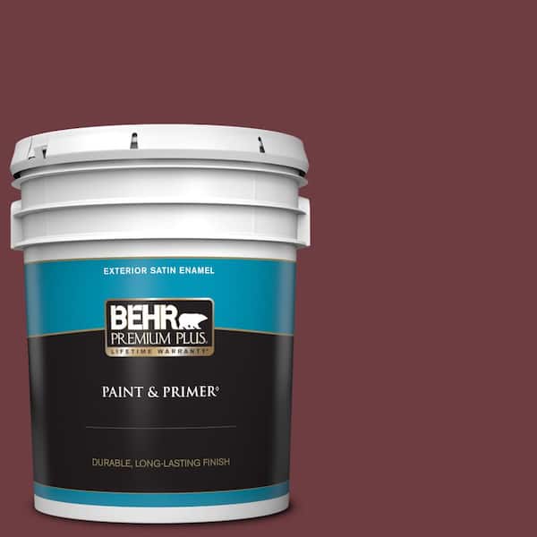 BEHR PREMIUM PLUS 5 gal. #BXC-90 Wild Cranberry Satin Enamel Exterior Paint & Primer