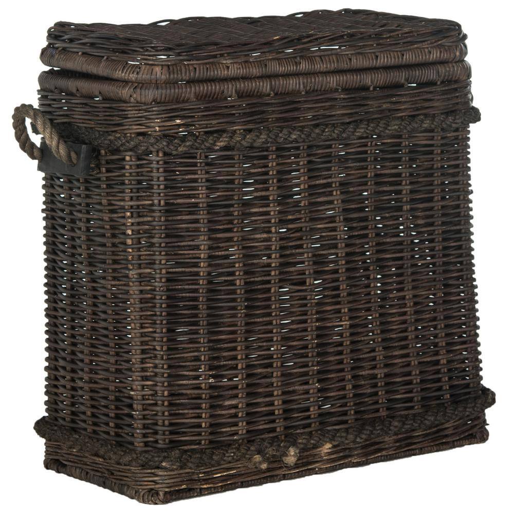 Tall Dark Natural Rattan Storage Trunk with Iron Frame