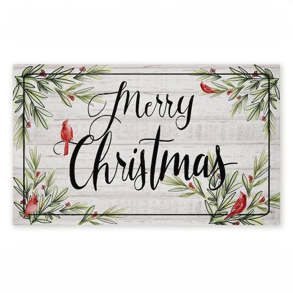 Rustic Merry Christmas Cardinals Red 18 in. x 30 in. Polyester Non-Slip Outdoor Door Mat