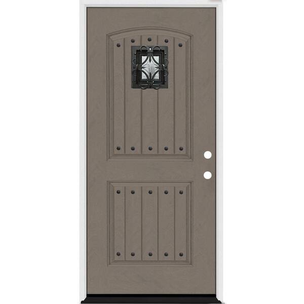 Steves & Sons Regency 36 in. x 80 in. Oxford Speak Easy Left-Hand Inswing Ashwood Mahogany Fiber Glass Prehung Front Door 6-9/16 Frame