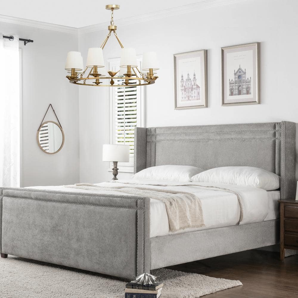 grey silver double bed