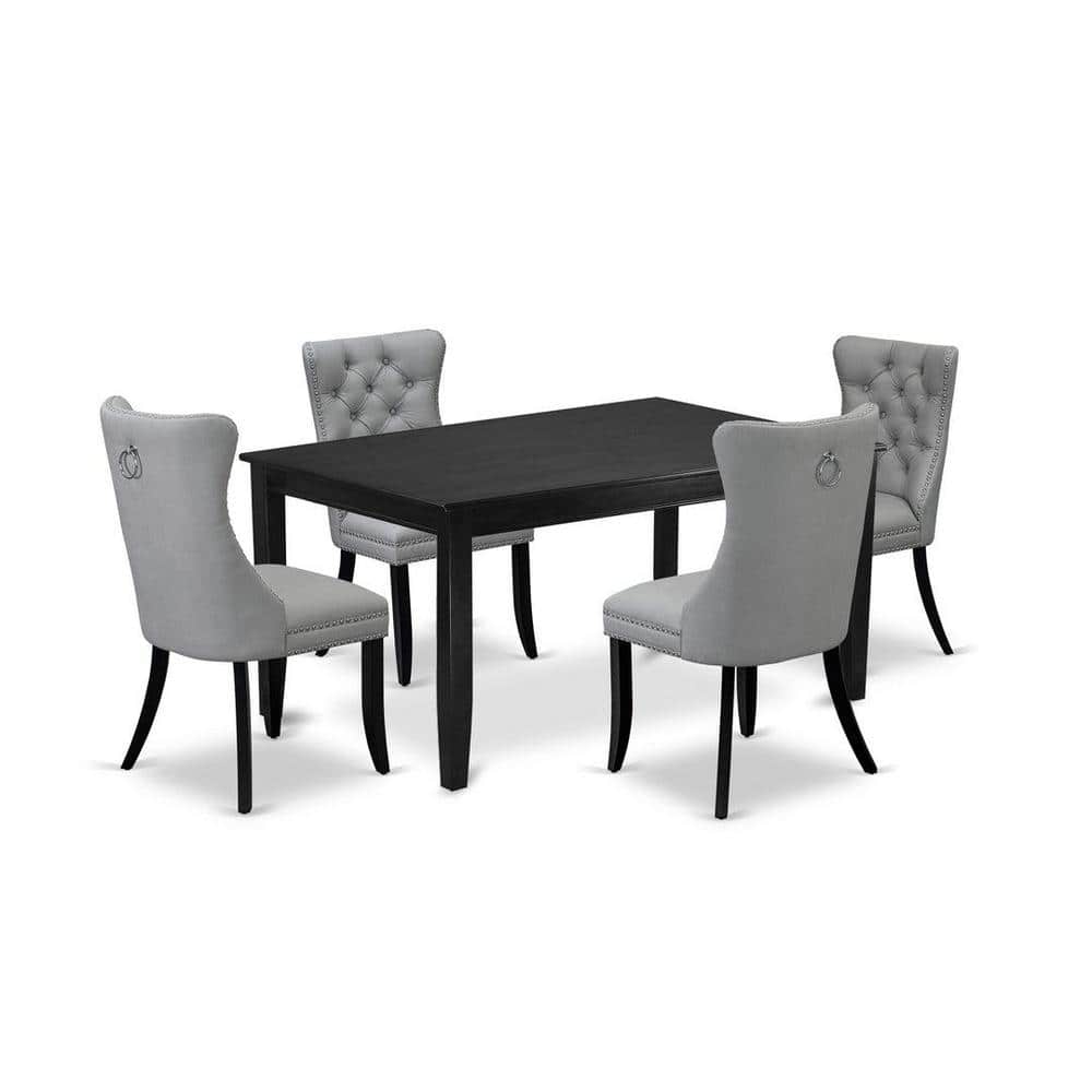 East West Furniture 5-Piece Black Finish Solid Wood Top