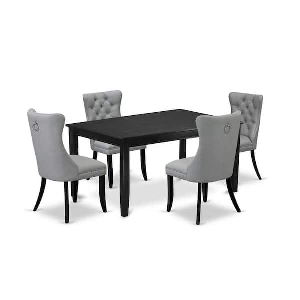 East West Furniture 5-Piece Black Finish Solid Wood Top-Rectangular Dining Room Set-Seats 4