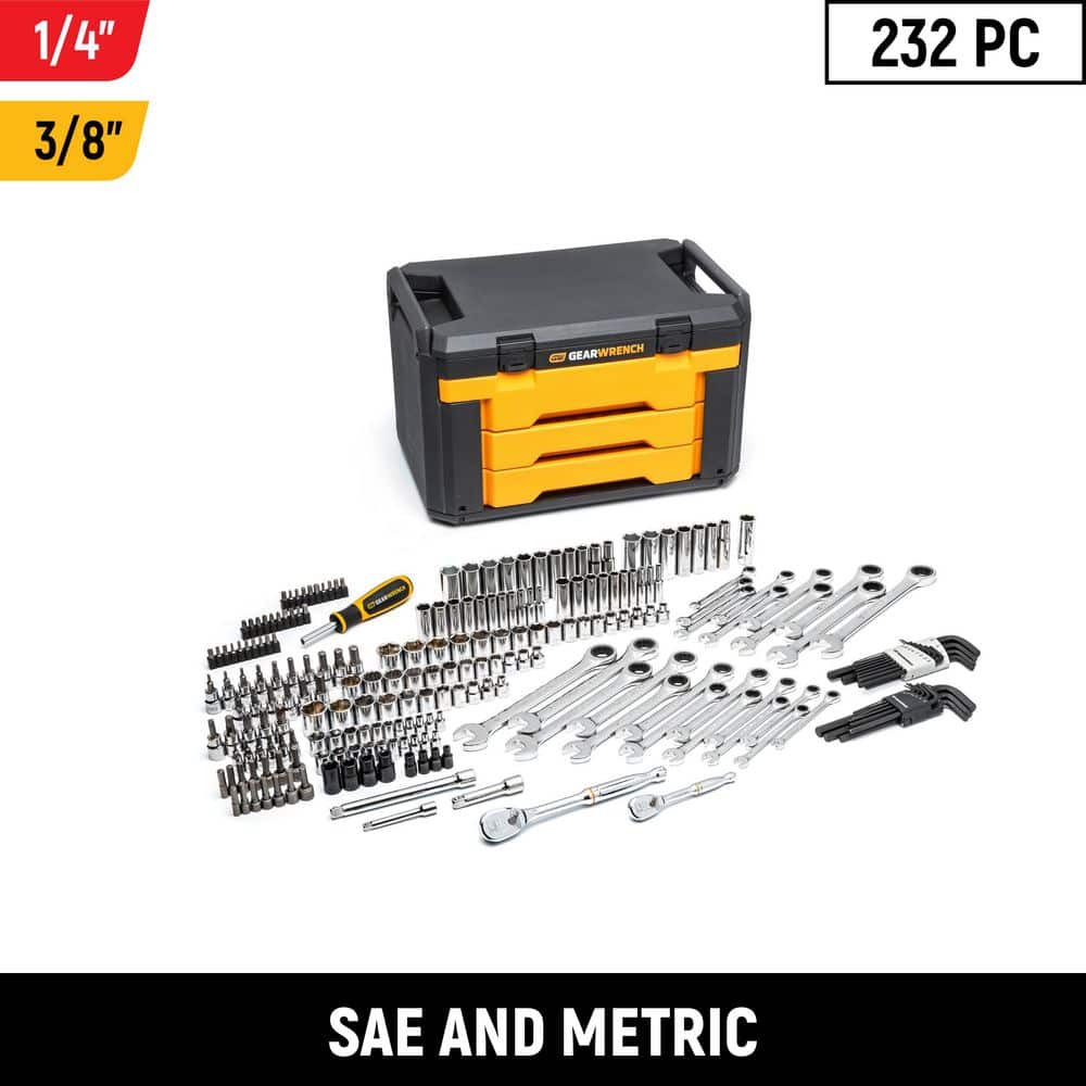 1/4 in. and 3/8 in. Drive Standard and Deep SAE/Metric Mechanics Tool Set in 3-Drawer Storage Box (232-Piece) price history on PriceWatchPro
